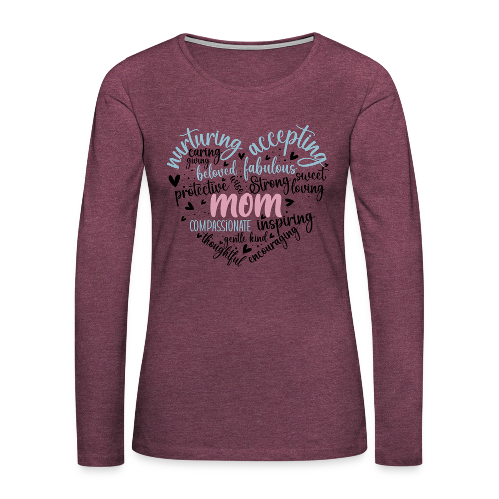 Mom Word Art Heart Women's Premium Long Sleeve T-Shirt - heather burgundy