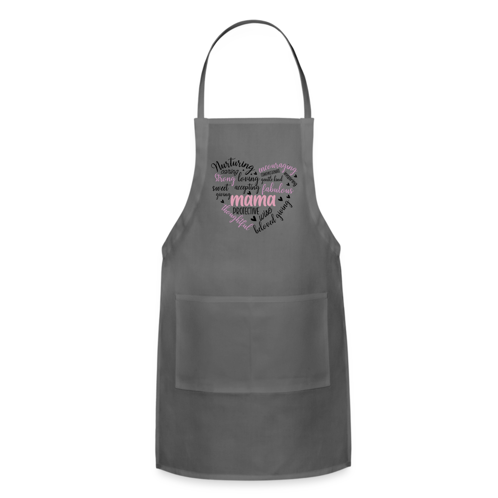Mama Word Art Heart Adjustable Apron - charcoal