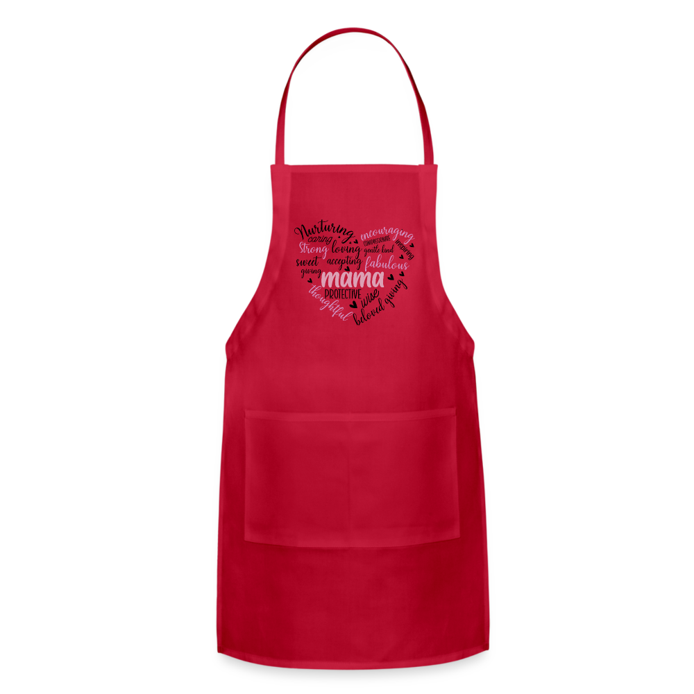 Mama Word Art Heart Adjustable Apron - red