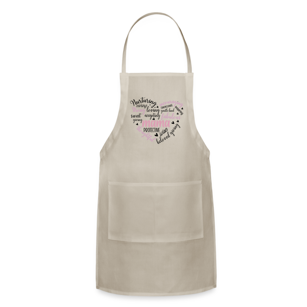 Mama Word Art Heart Adjustable Apron - natural