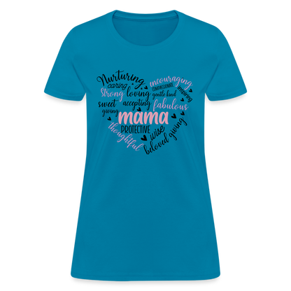 Mama Word Art Heart Women's T-Shirt - turquoise