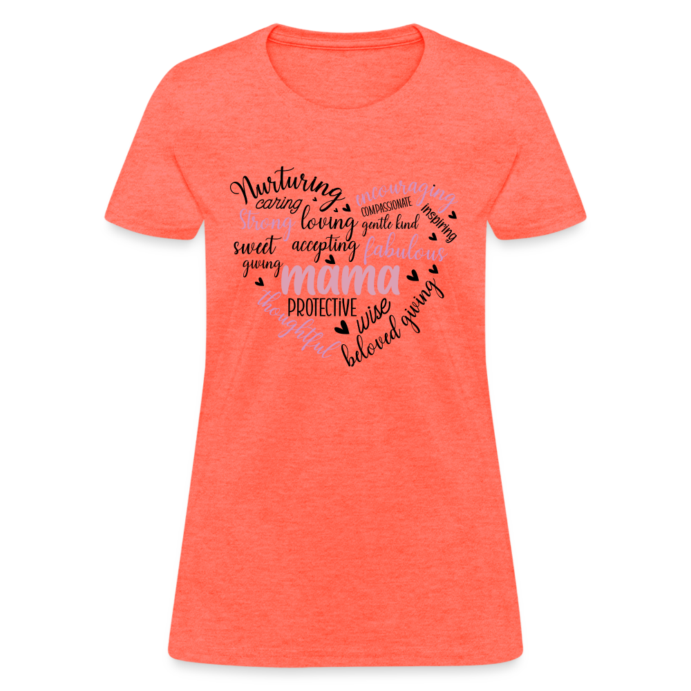 Mama Word Art Heart Women's T-Shirt - heather coral