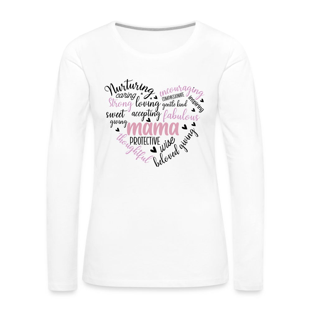 Mama Word Art Heart Women's Premium Long Sleeve T-Shirt - white