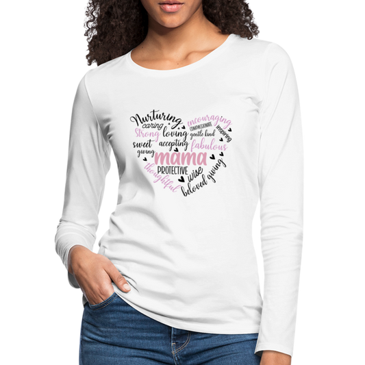 Mama Word Art Heart Women's Premium Long Sleeve T-Shirt - white