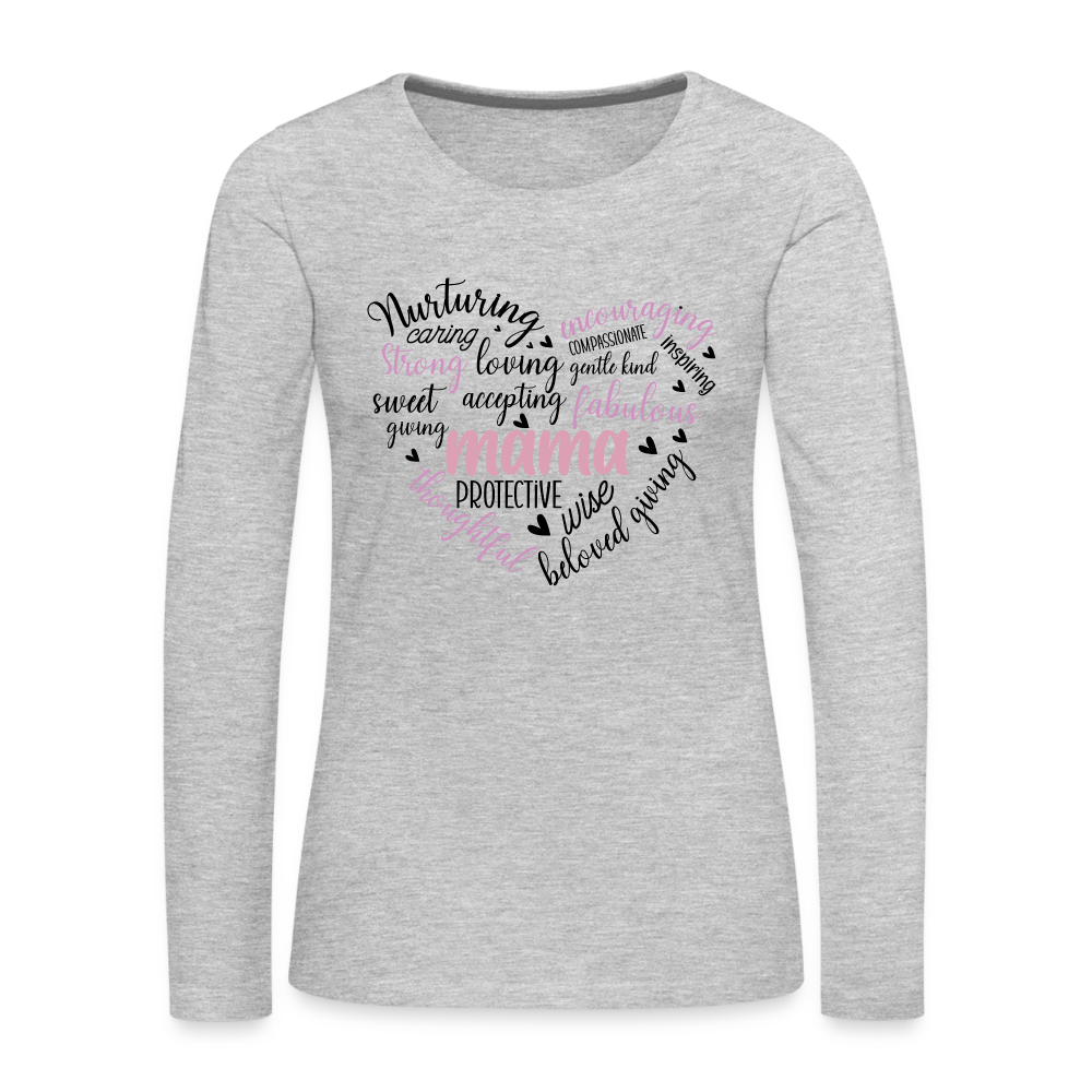 Mama Word Art Heart Women's Premium Long Sleeve T-Shirt - heather gray