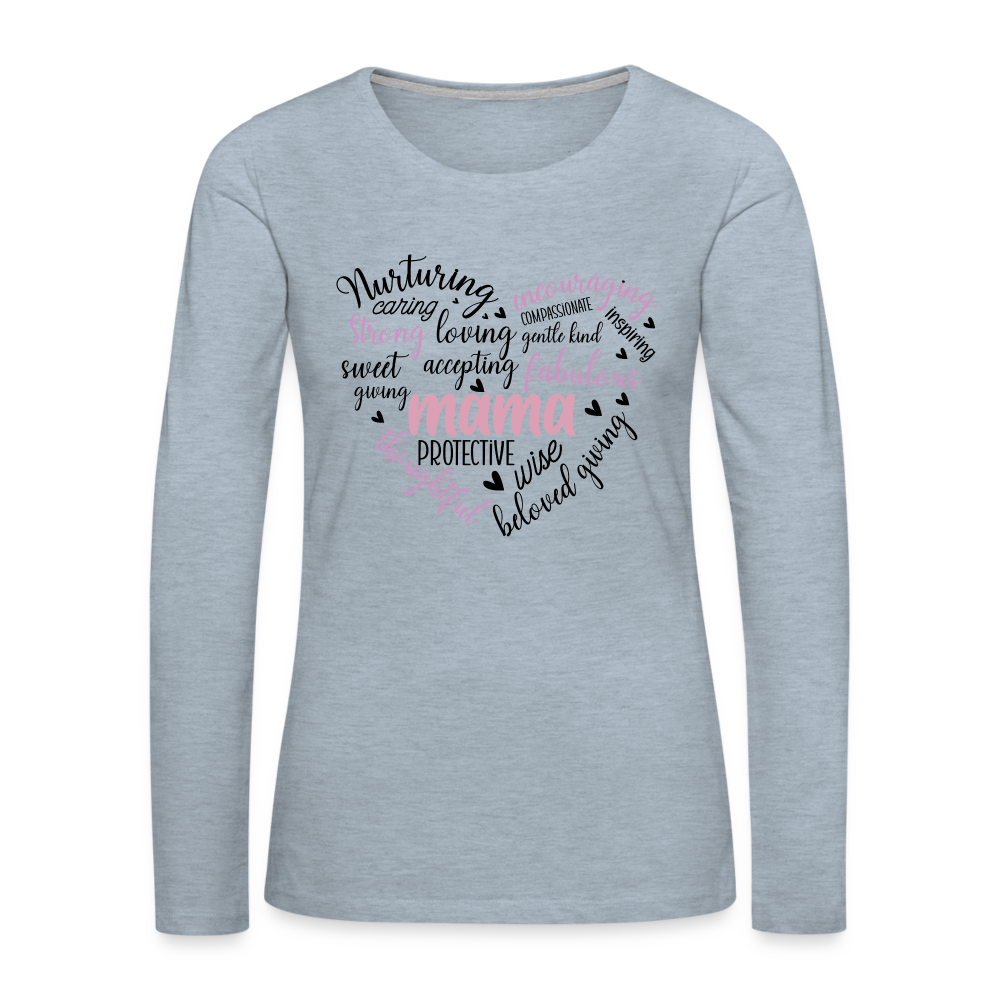 Mama Word Art Heart Women's Premium Long Sleeve T-Shirt - heather ice blue