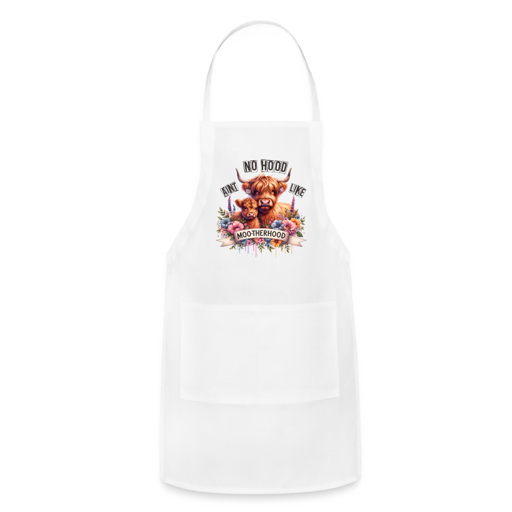 Highland Cow - Aint No Hood Like Moo-Therhood Adjustable Apron - white