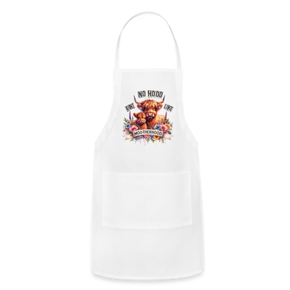 Highland Cow - Aint No Hood Like Moo-Therhood Adjustable Apron - white