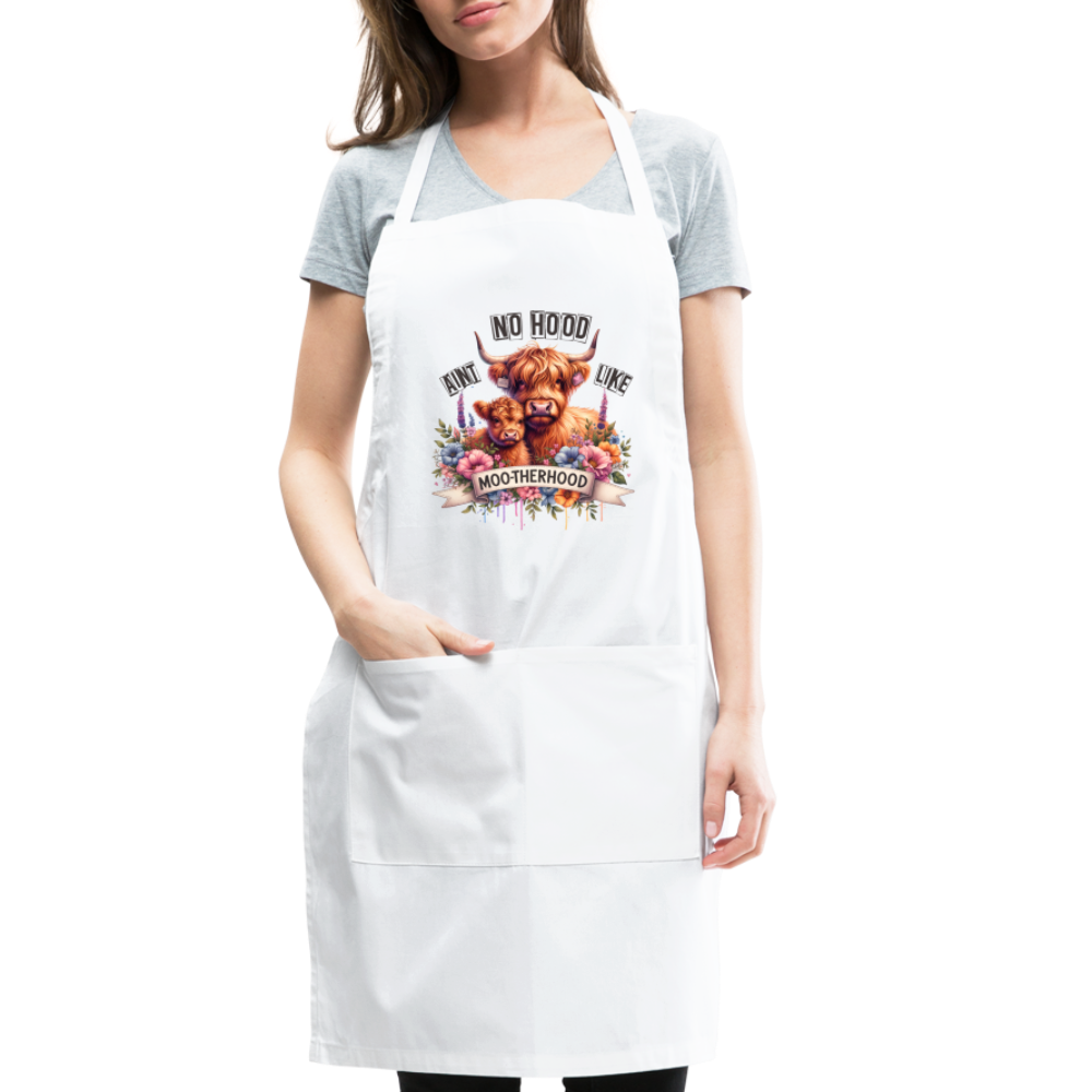 Highland Cow - Aint No Hood Like Moo-Therhood Adjustable Apron - white