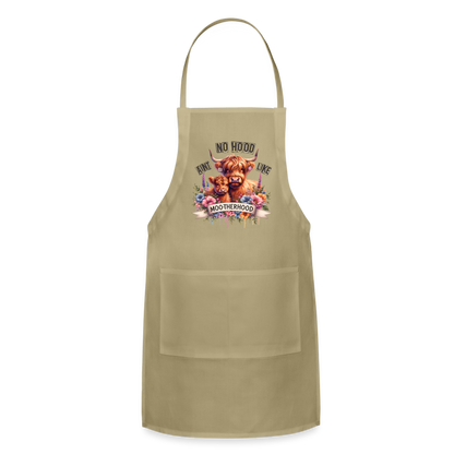 Highland Cow - Aint No Hood Like Moo-Therhood Adjustable Apron - khaki