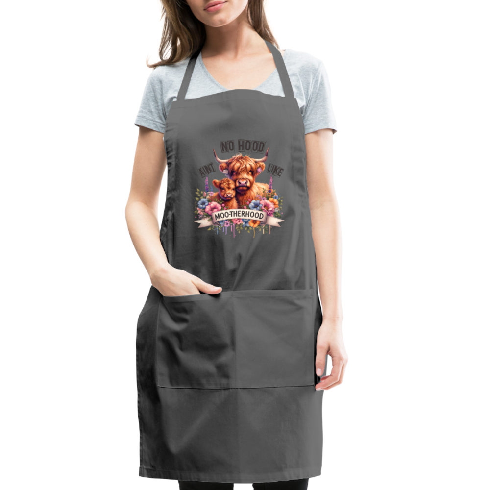 Highland Cow - Aint No Hood Like Moo-Therhood Adjustable Apron - charcoal