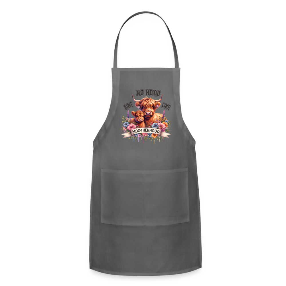 Highland Cow - Aint No Hood Like Moo-Therhood Adjustable Apron - charcoal