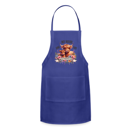 Highland Cow - Aint No Hood Like Moo-Therhood Adjustable Apron - royal blue