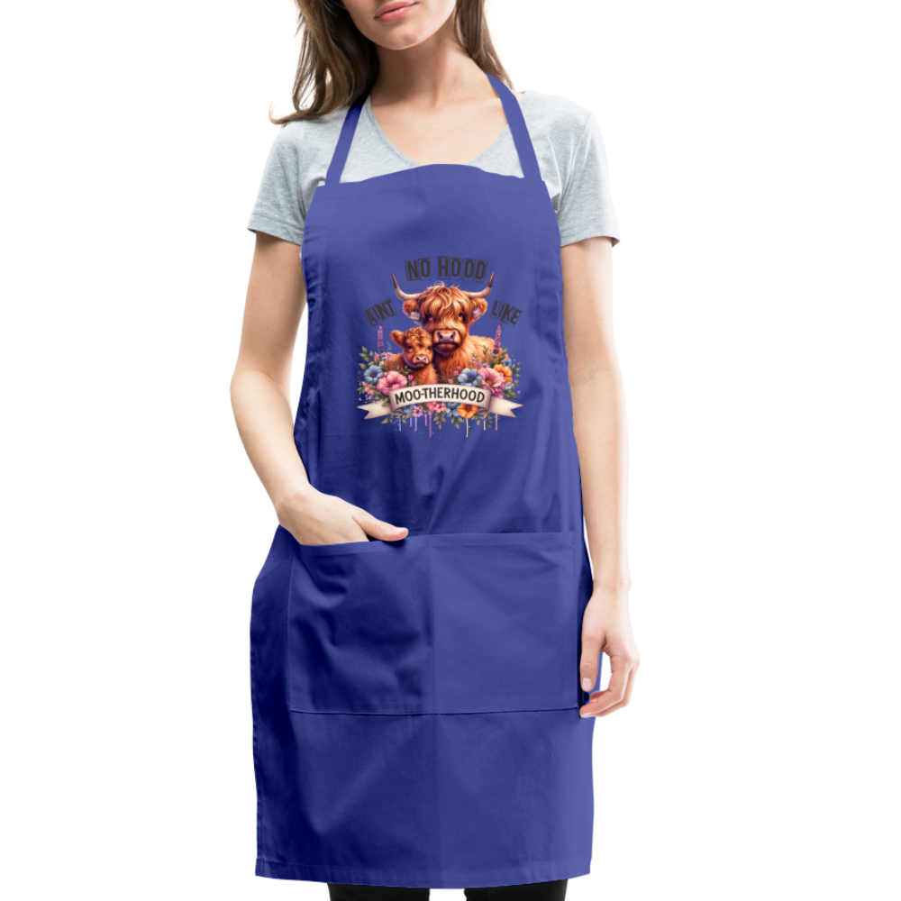 Highland Cow - Aint No Hood Like Moo-Therhood Adjustable Apron - royal blue