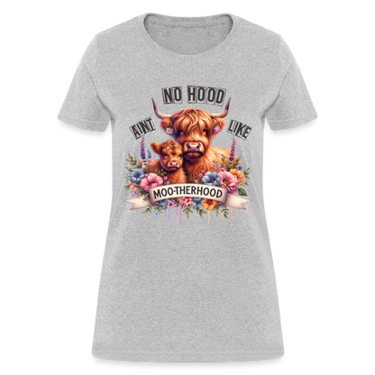 Highland Cow - Aint No Hood Like Moo-Therhood Women's T-Shirt - heather gray