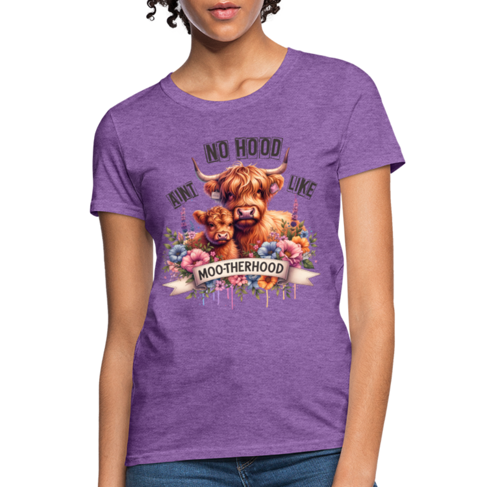 Highland Cow - Aint No Hood Like Moo-Therhood Women's T-Shirt - purple heather