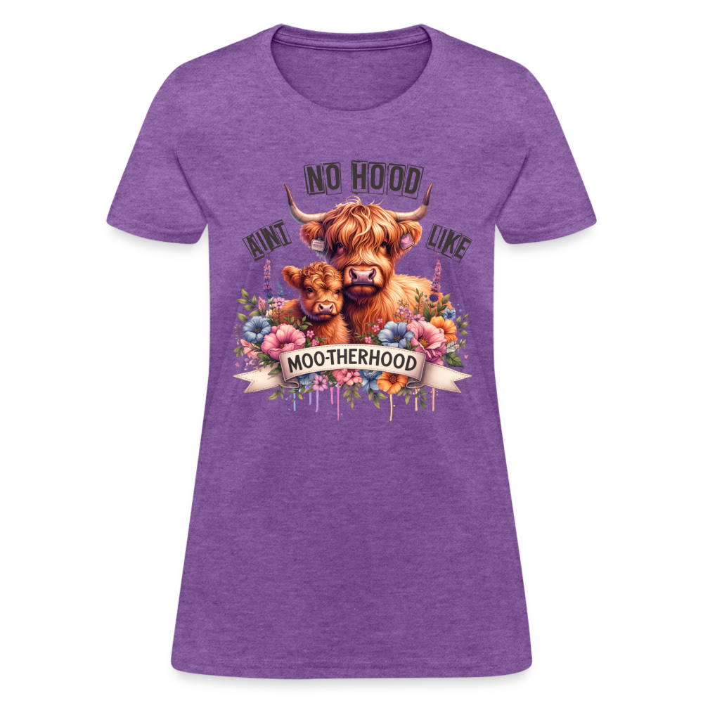 Highland Cow - Aint No Hood Like Moo-Therhood Women's T-Shirt - purple heather