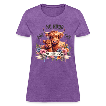 Highland Cow - Aint No Hood Like Moo-Therhood Women's T-Shirt - purple heather