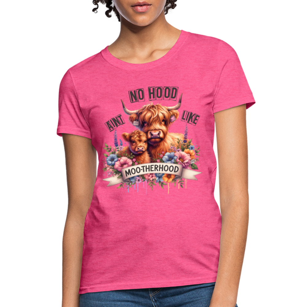 Highland Cow - Aint No Hood Like Moo-Therhood Women's T-Shirt - heather pink