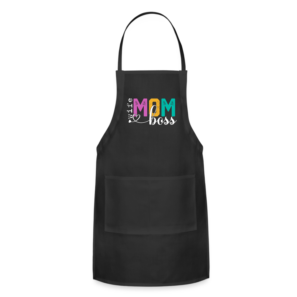 Wife Mom Boss Adjustable Apron - black