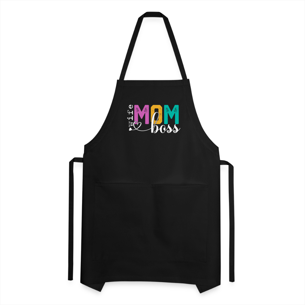 Wife Mom Boss Adjustable Apron - black