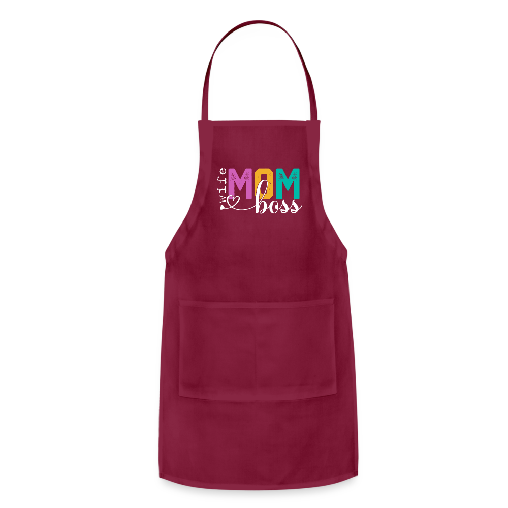 Wife Mom Boss Adjustable Apron - burgundy