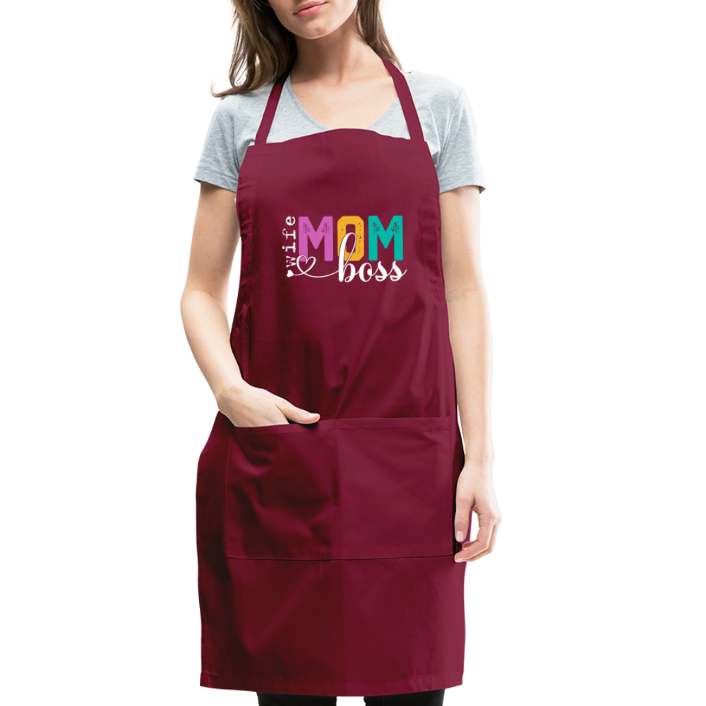 Wife Mom Boss Adjustable Apron - burgundy