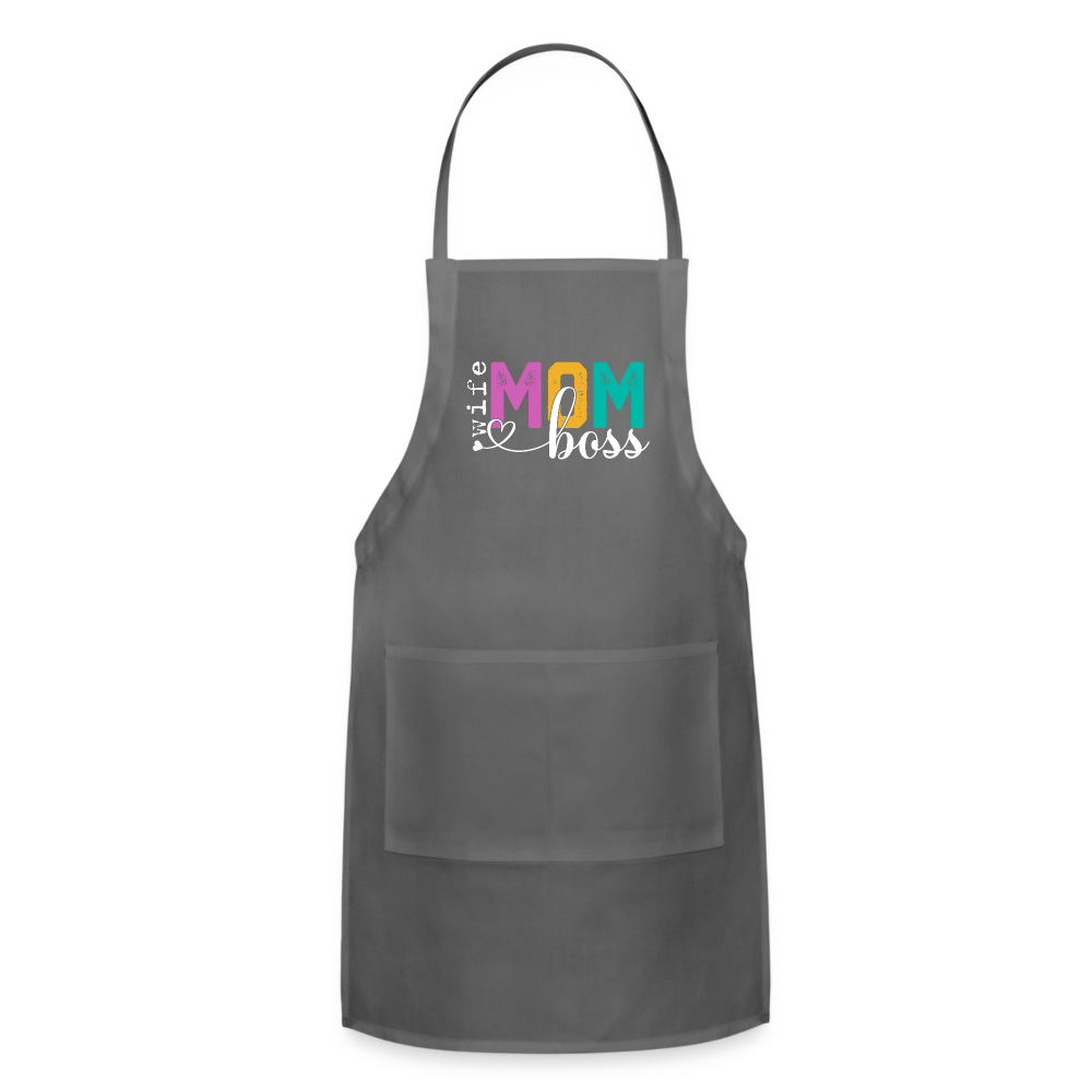 Wife Mom Boss Adjustable Apron - charcoal