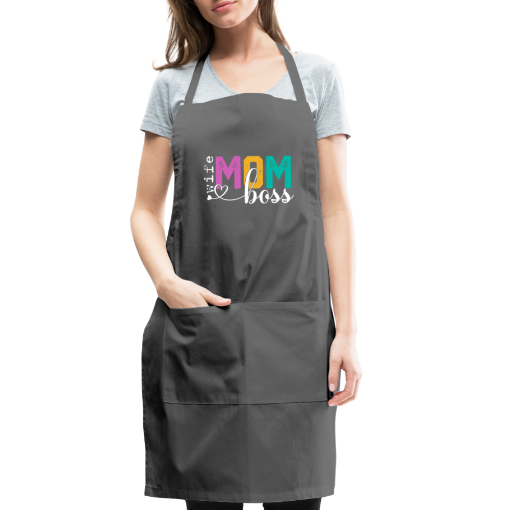 Wife Mom Boss Adjustable Apron - charcoal