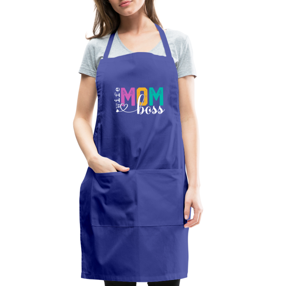 Wife Mom Boss Adjustable Apron - royal blue