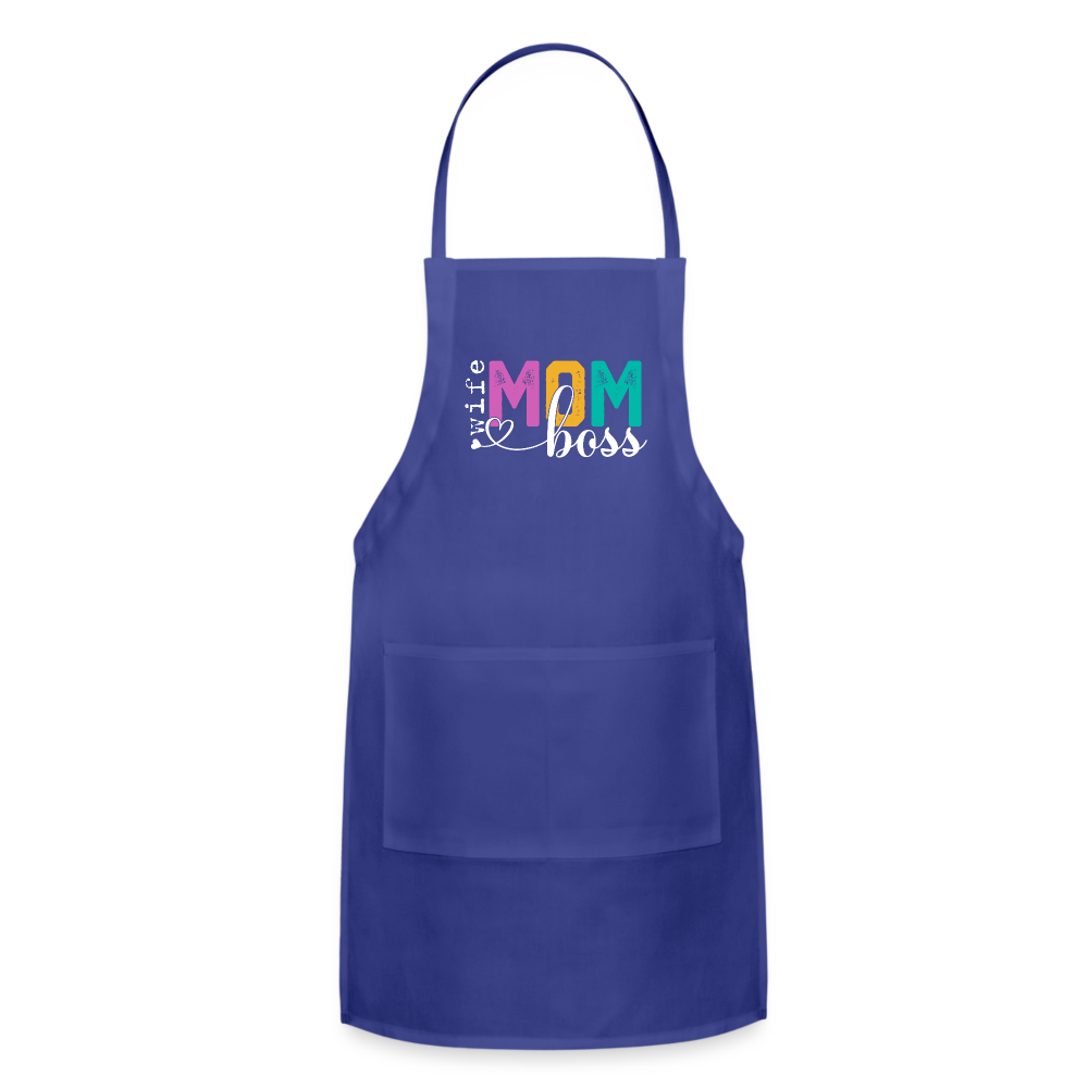 Wife Mom Boss Adjustable Apron - royal blue