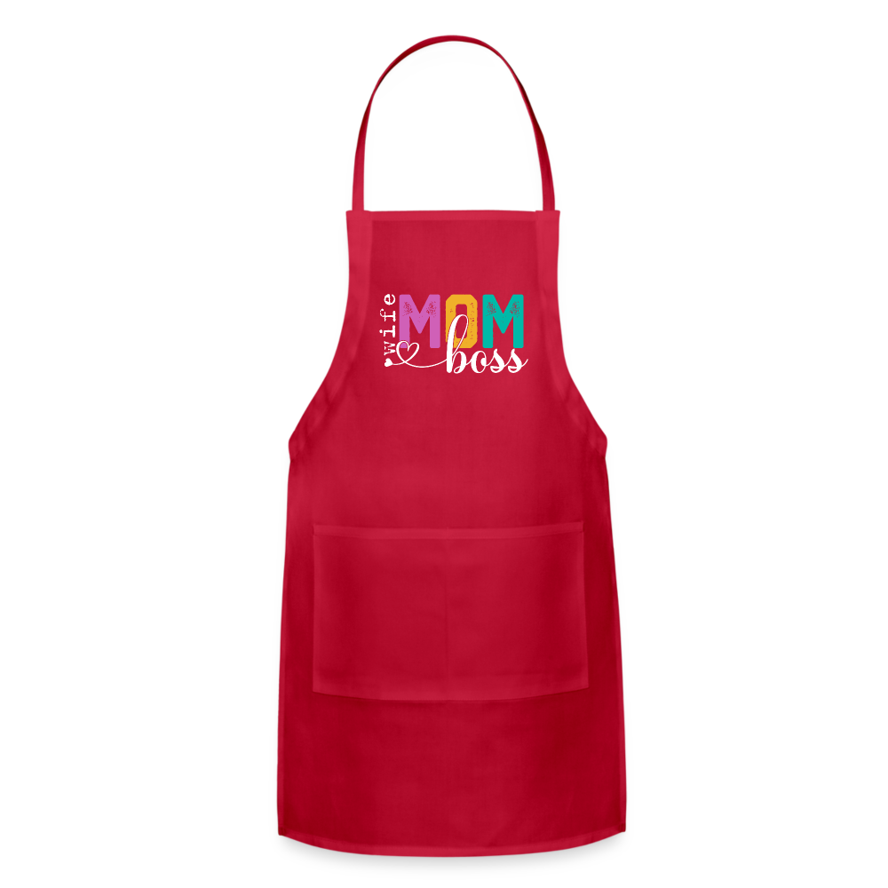 Wife Mom Boss Adjustable Apron - red