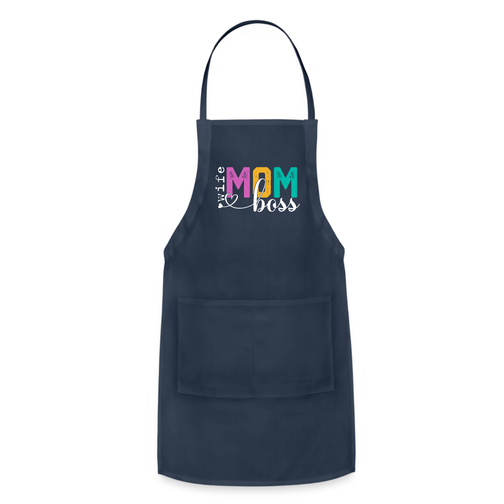 Wife Mom Boss Adjustable Apron - navy