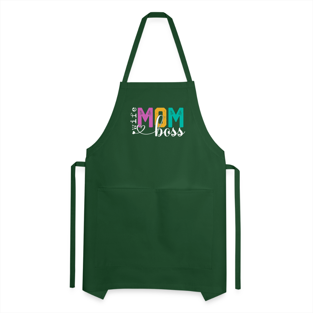 Wife Mom Boss Adjustable Apron - forest green