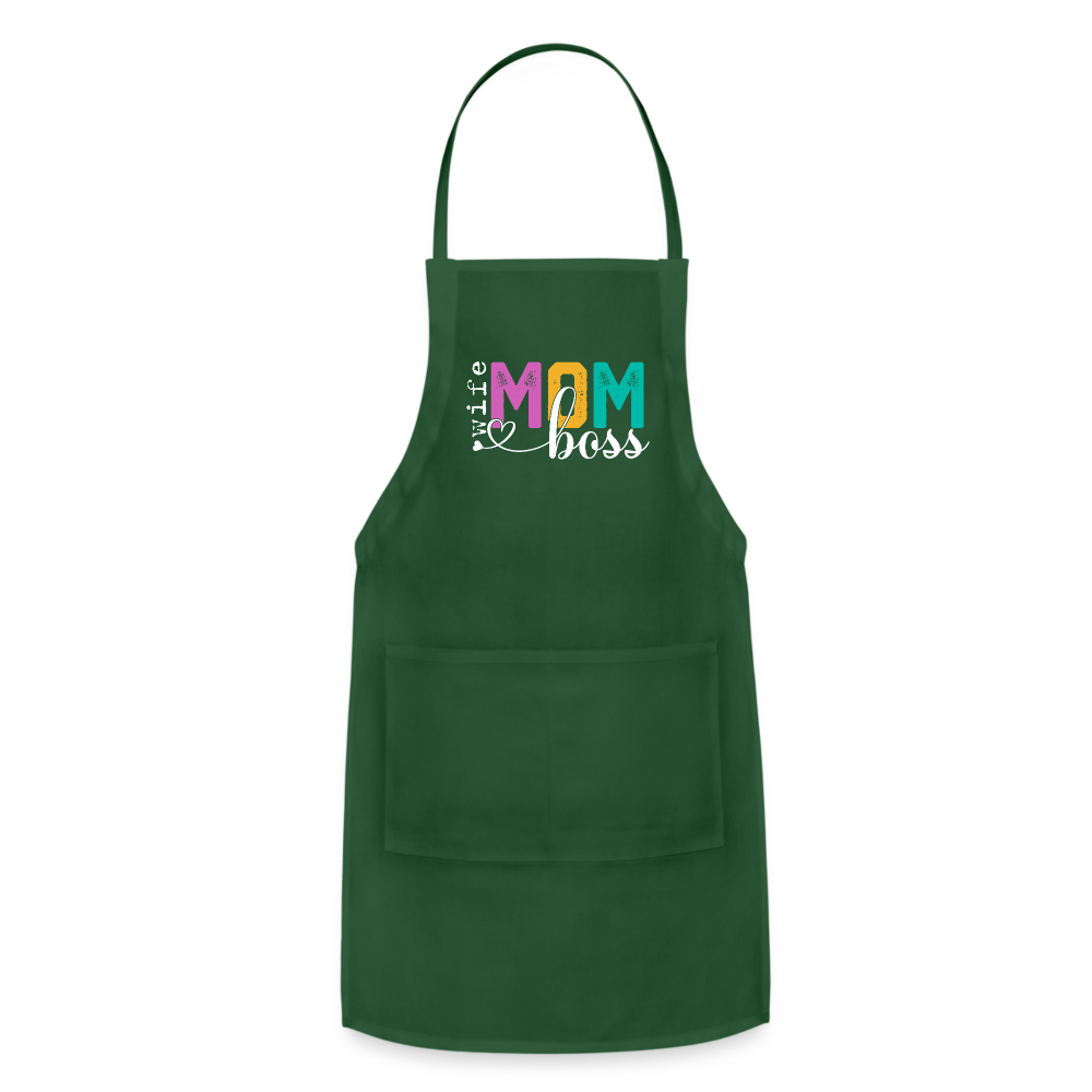 Wife Mom Boss Adjustable Apron - forest green