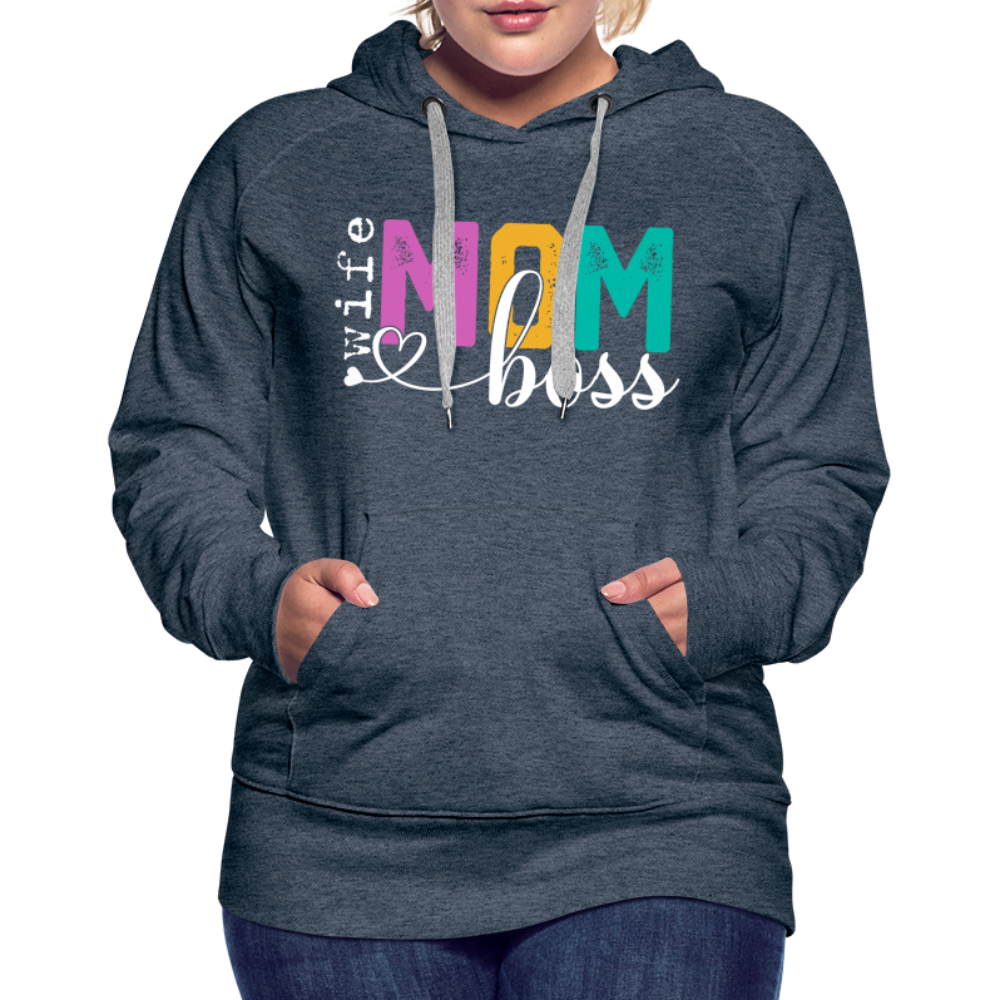 Wife Mom Boss Women’s Premium Hoodie - heather denim