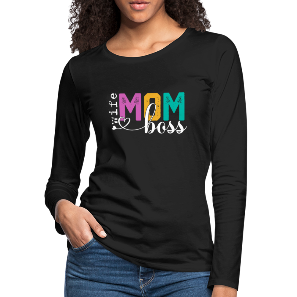 Wife Mom Boss Women's Premium Long Sleeve T-Shirt - black