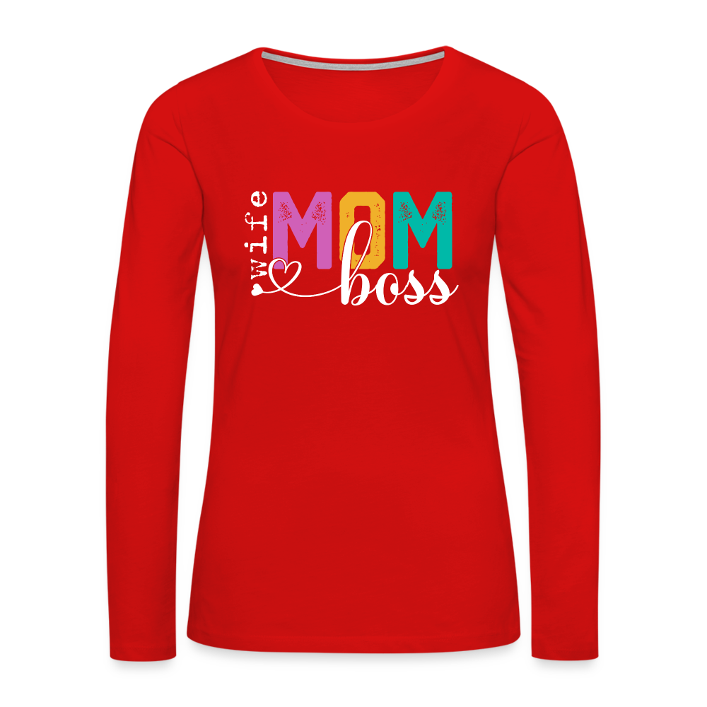 Wife Mom Boss Women's Premium Long Sleeve T-Shirt - red