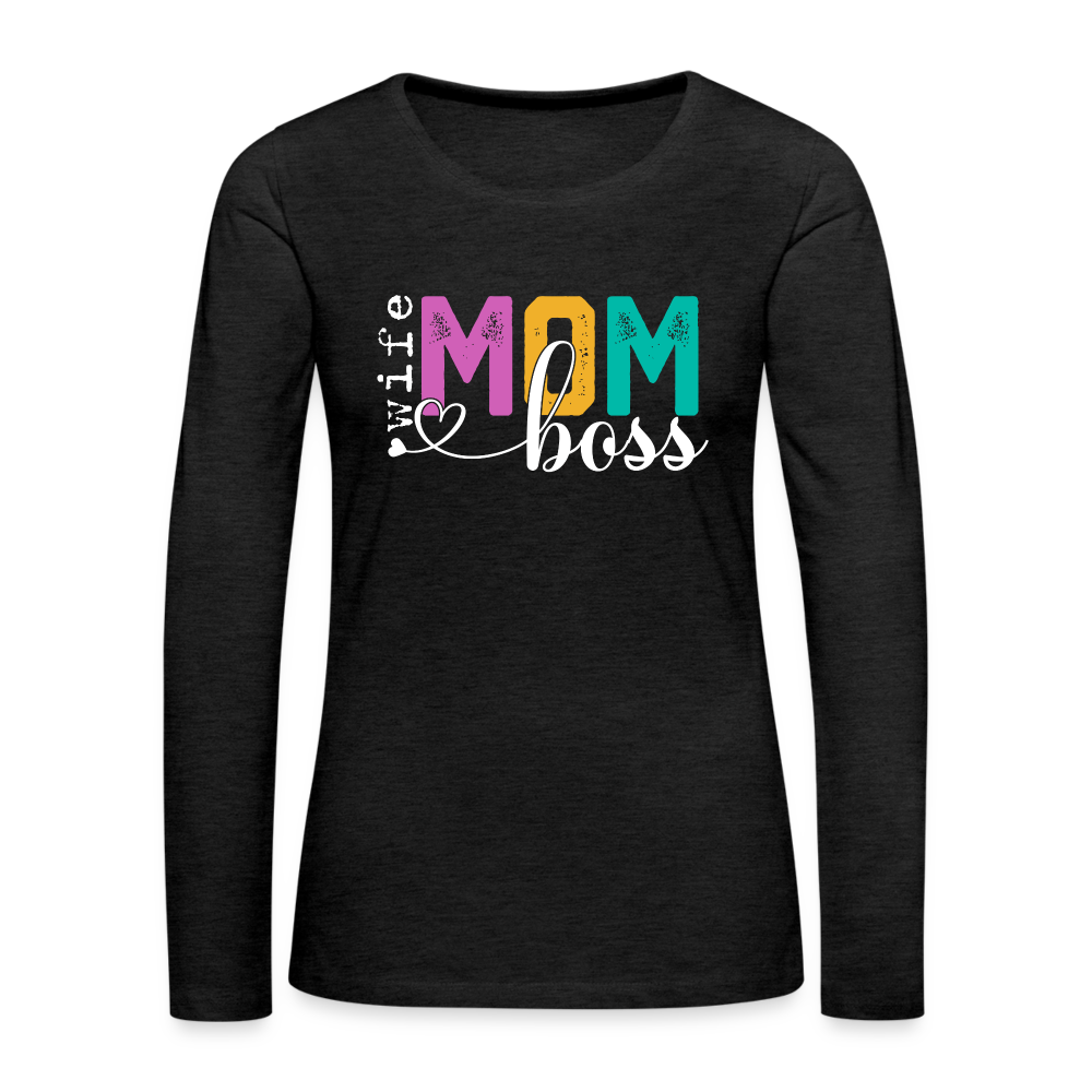 Wife Mom Boss Women's Premium Long Sleeve T-Shirt - charcoal grey