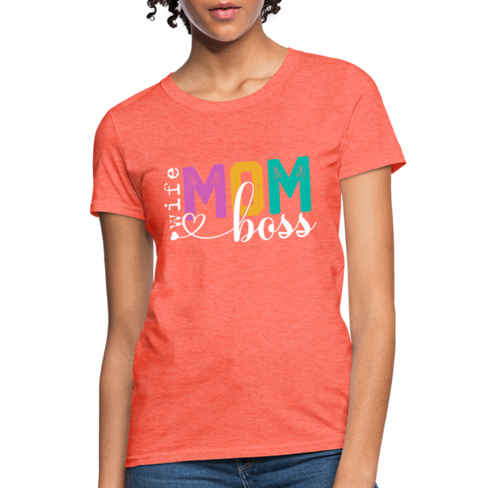 Wife Mom Boss Women's T-Shirt - heather coral