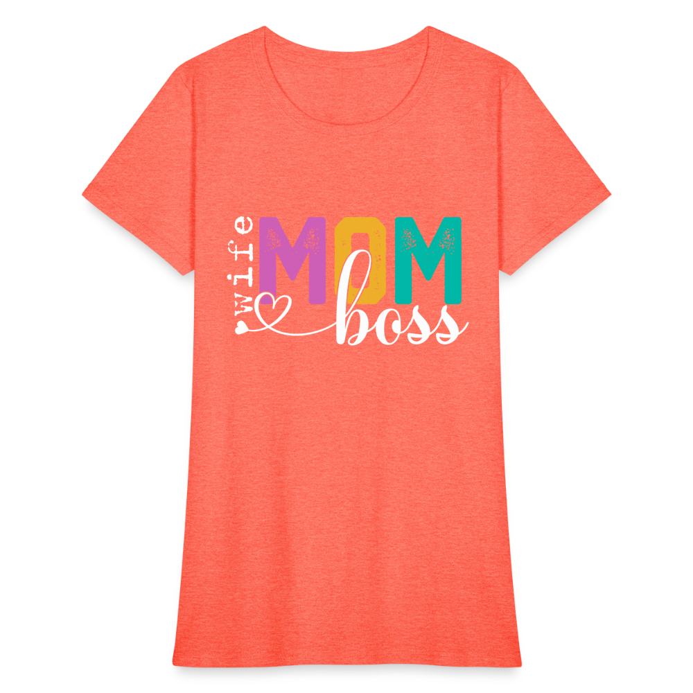 Wife Mom Boss Women's T-Shirt - heather coral