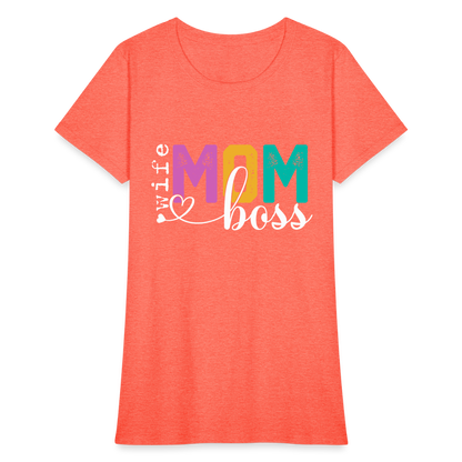 Wife Mom Boss Women's T-Shirt - heather coral