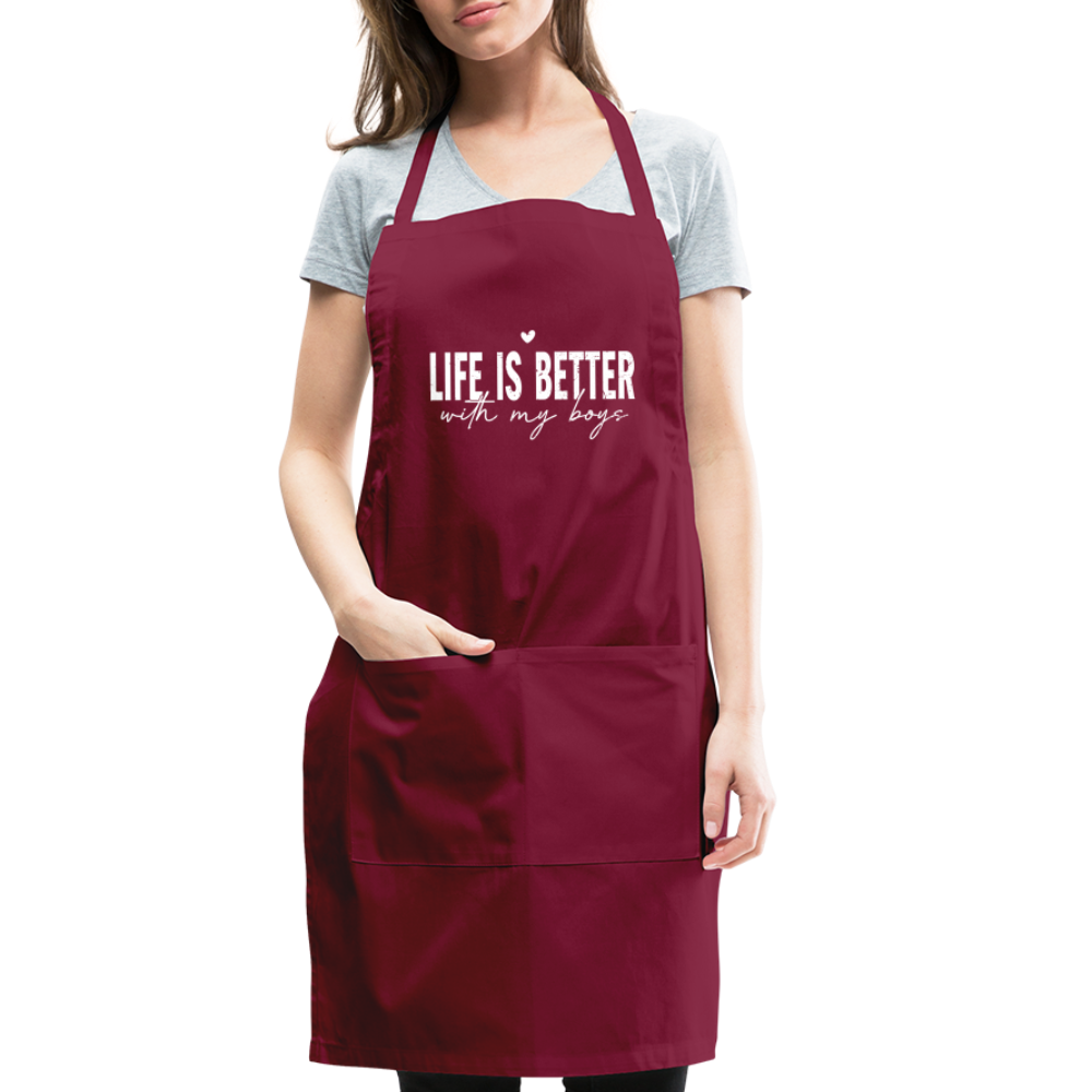 Life Is Better With My Boys - Adjustable Apron - burgundy