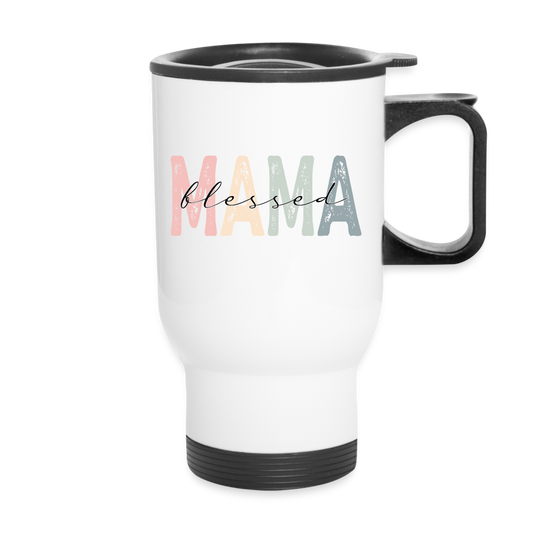 Blessed Mama Travel Mug (Retro Design) - white
