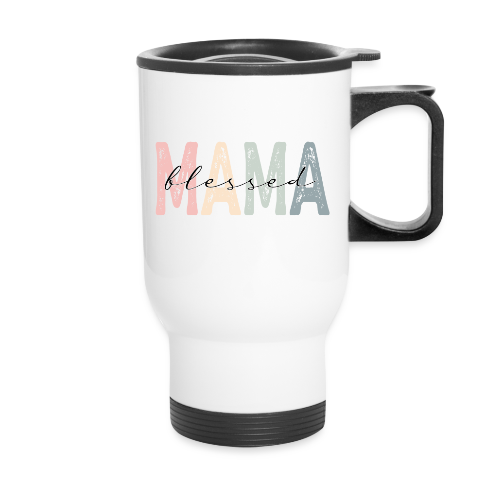 Blessed Mama Travel Mug (Retro Design) - white