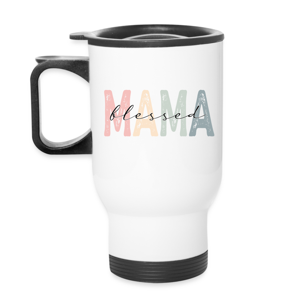 Blessed Mama Travel Mug (Retro Design) - white