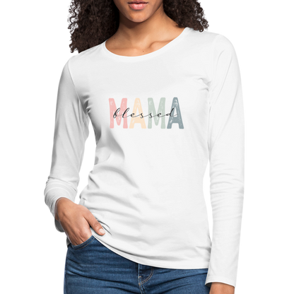 Blessed Mama Premium Long Sleeve T-Shirt (Retro Design) - white