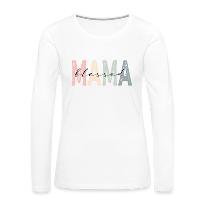 Blessed Mama Premium Long Sleeve T-Shirt (Retro Design) - white