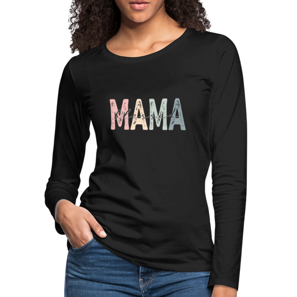 Blessed Mama Premium Long Sleeve T-Shirt (Retro Design) - black