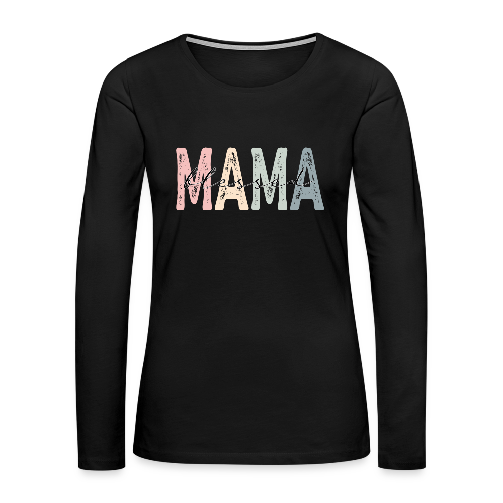 Blessed Mama Premium Long Sleeve T-Shirt (Retro Design) - black